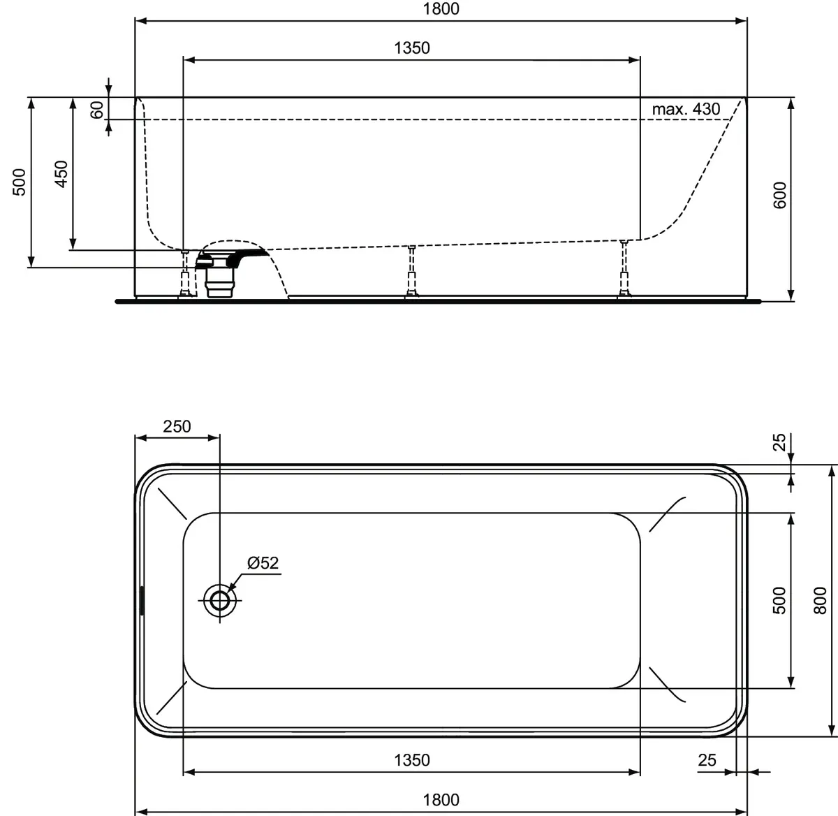 Ideal Standard Badewanne „Conca“ 80 × 180 cm