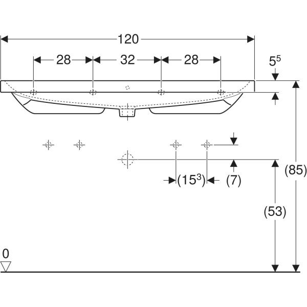 Wandwaschtisch „Acanto“, rechteckig, mit Überlauf, Hahnlochposition links und rechts 120 × 48,2 cm mit KeraTect® Wandwaschtisch „Acanto“, rechteckig, mit Überlauf, Hahnlochposition links und rechts 120 × 48,2 cm mit KeraTect®