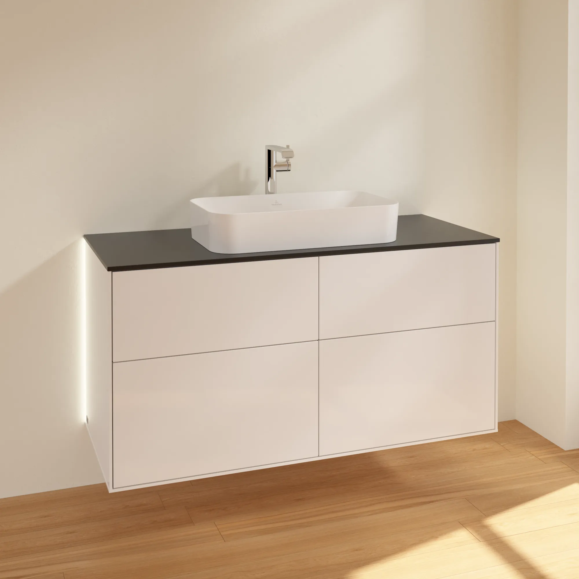 Villeroy & Boch Finion Waschbeckenunterschrank G26 1200x603x501mm Glossy White Lacquer / Glass Black Matt