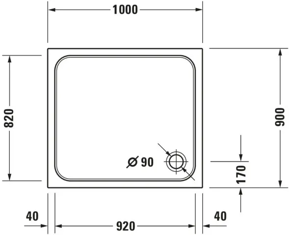 Duravit rechteck Duschwanne „D-Code“ 100 × 90 cm ohne Antislip