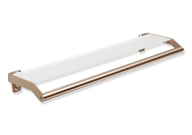 Ablage mit Haltegriff des Systems 900, Edelstahl, PVD, Glasplatte mit Splitterschutzfolie, weiß hinterlackiert, 720 mm breit, 70 mm hoch, 188 mm tief, in Farbe CK (Messing glänzend)