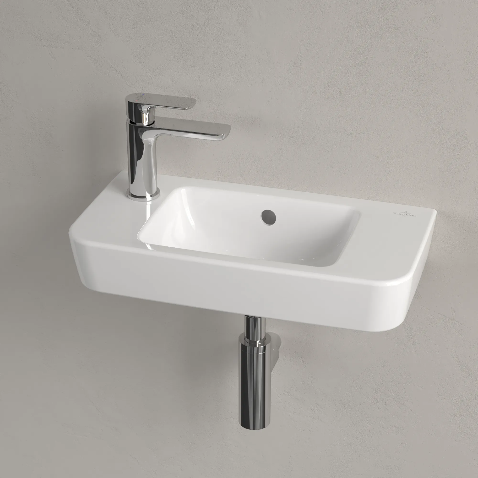 Villeroy & Boch Handwaschbecken „O.novo“ Compact 500 × 250 × 145 mm, für Becken mittig, mit Hahnlochbohrung, Hahnlochposition links in Weiß Alpin Villeroy & Boch Handwaschbecken „O.novo“ Compact 500 × 250 × 145 mm, für Becken mittig, mit Hahnlochbohrung, Hahnlochposition links in Weiß Alpin