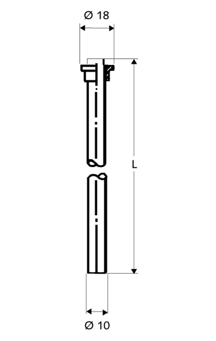 Kupferrohr Ø 10 mm, Einerseits mit Lötnippel Ø 18 mm für G 1/2 Überwurfmutter, andererseits glatt, 500 mm, chrom