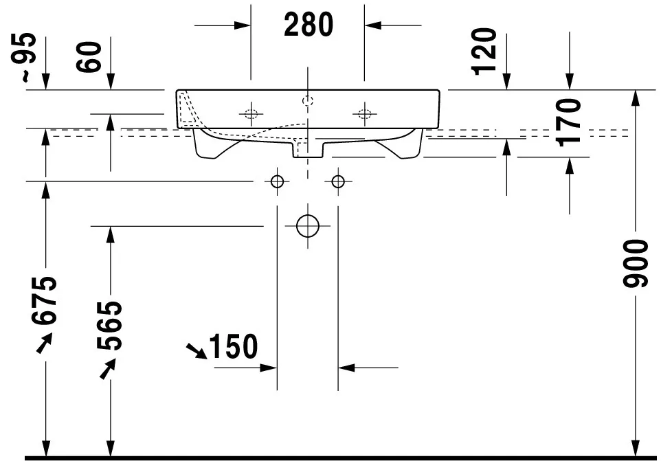Wandwaschtisch „Happy D.2“, mit Überlauf, Hahnlochposition mittig Wandwaschtisch „Happy D.2“, mit Überlauf, Hahnlochposition mittig