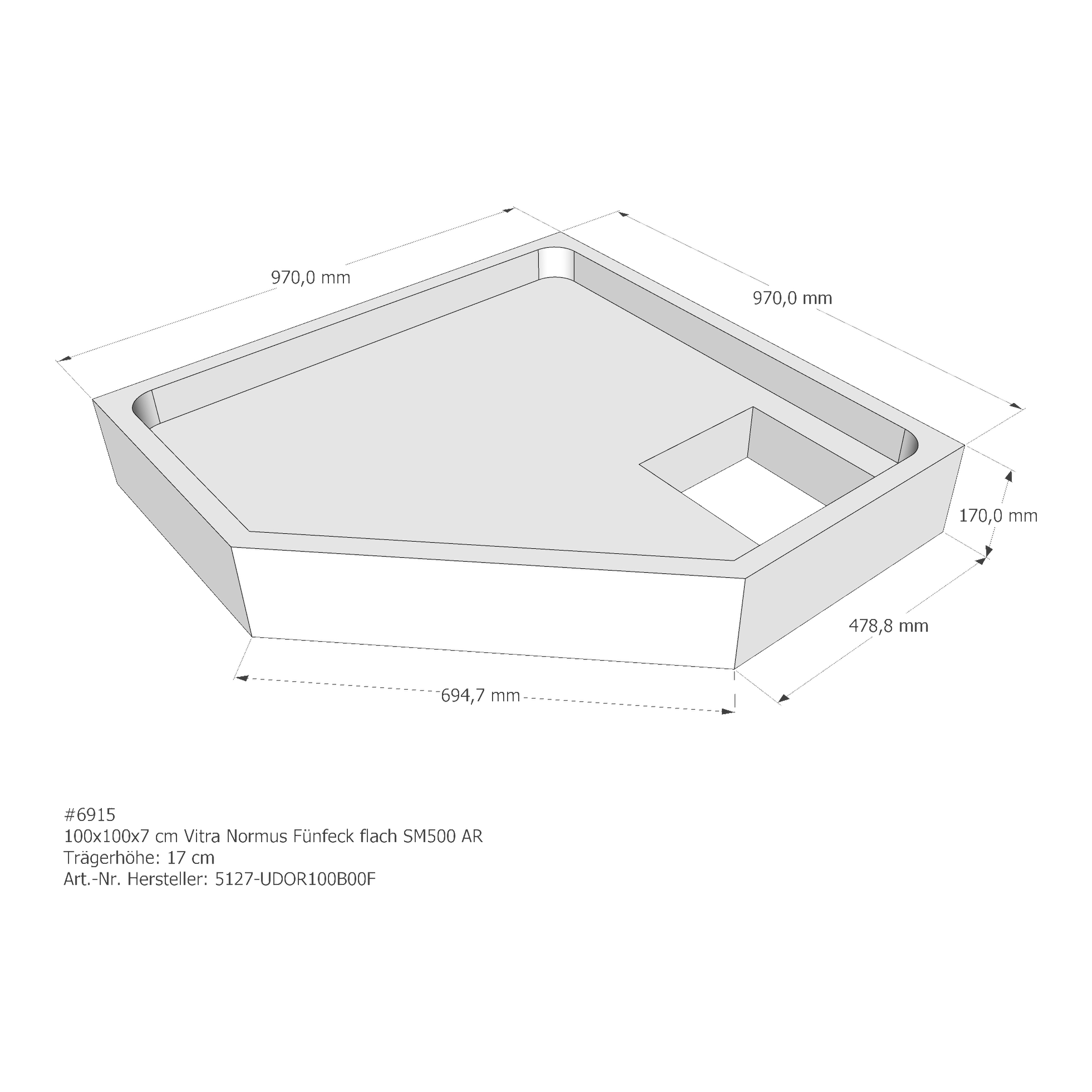 Duschwannenträger für VitrA Normus Fünfeck flach 100 × 100 × 7 cm Duschwannenträger für VitrA Normus Fünfeck flach 100 × 100 × 7 cm