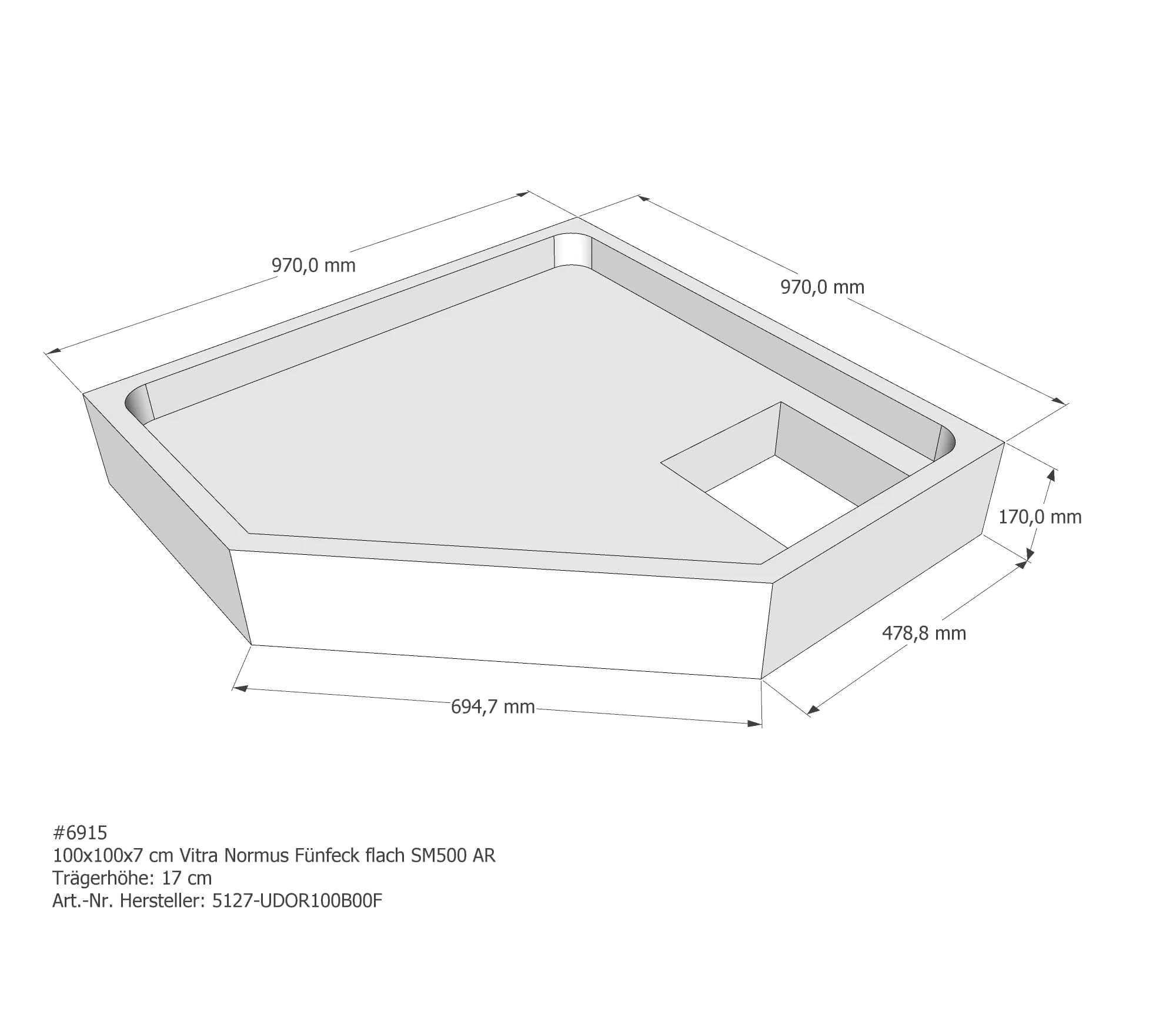 Duschwannenträger für VitrA Normus Fünfeck flach 100 × 100 × 7 cm