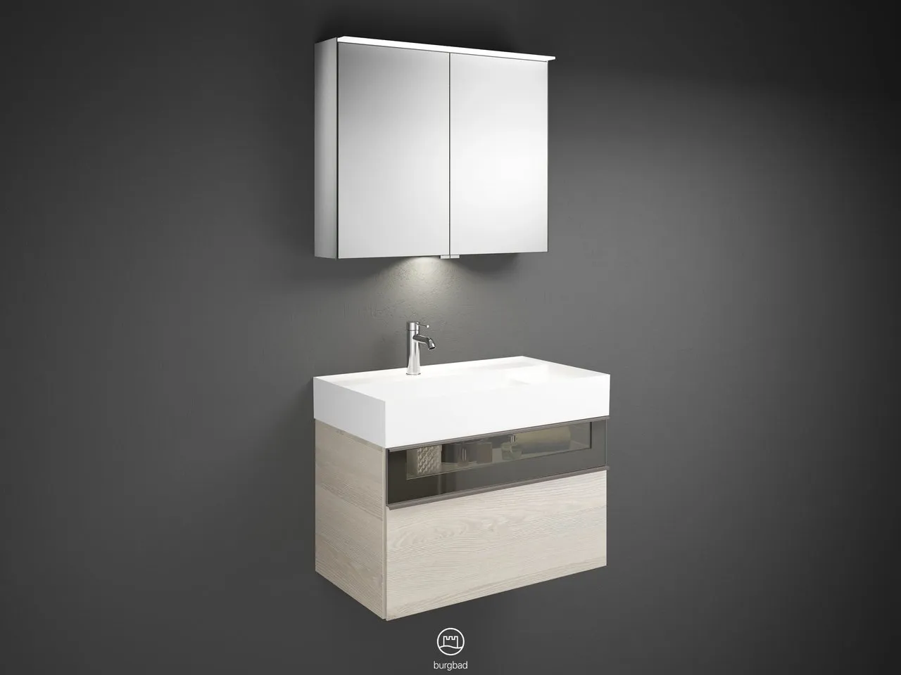 burgbad Yumo SFLA082 Badmöbelset Spiegelschrank mit Mineralguss-Waschtisch burgbad Yumo SFLA082 Badmöbelset Spiegelschrank mit Mineralguss-Waschtisch