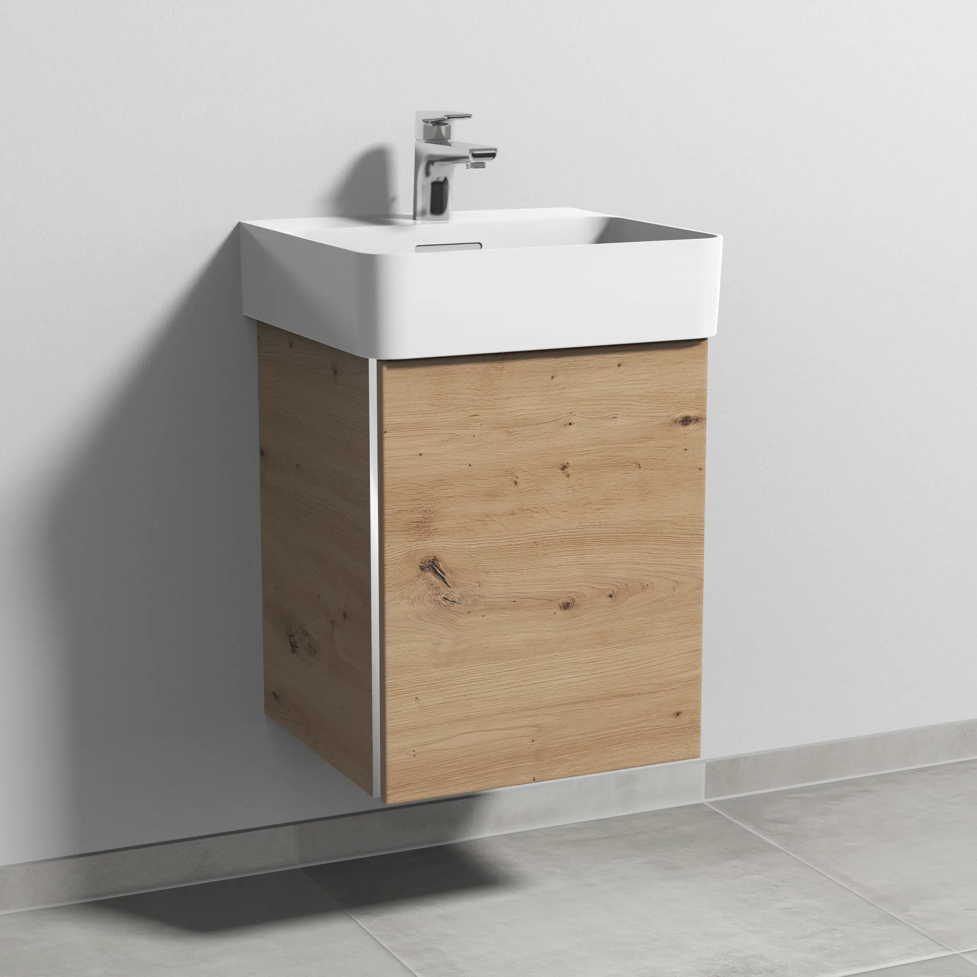 Sanipa Waschtischunterschrank „3way“ passend zu Keramik-Waschtische VAL von Laufen 410 × 520 × 397 mm in Eiche Natural-Touch, Anschlag rechts