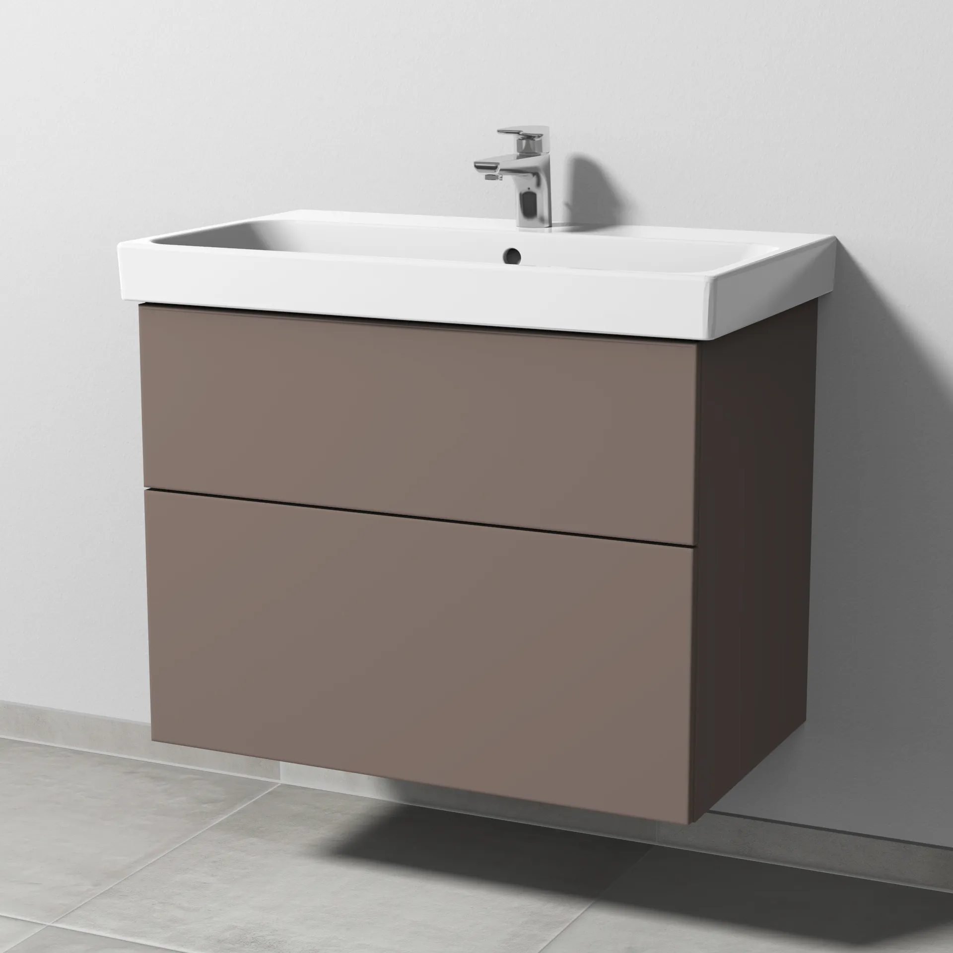 Sanipa Waschtischunterschrank „3way“ 750 × 588 × 453 mm in Taupe (matt), mit Hahnlochbohrung, Becken mittig