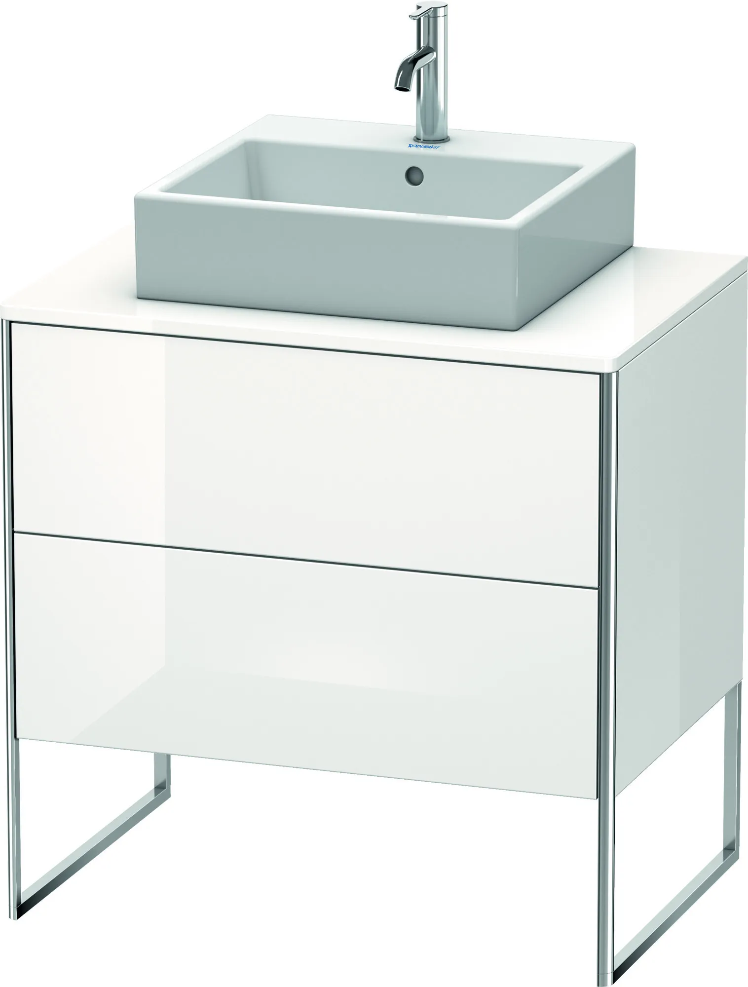 Duravit Waschtischunterschrank bodenstehend „XSquare“ 80 × 77,8 × 54,8 cm Weiß Hochglanz Becken: mittig / Front- & Korpusfarbe: Weiß Hochglanz / Größe: 80 × 54,8 × 77,8 cm / Oberfläche: Dekor / Profile: Chrom / Schubladen: 2