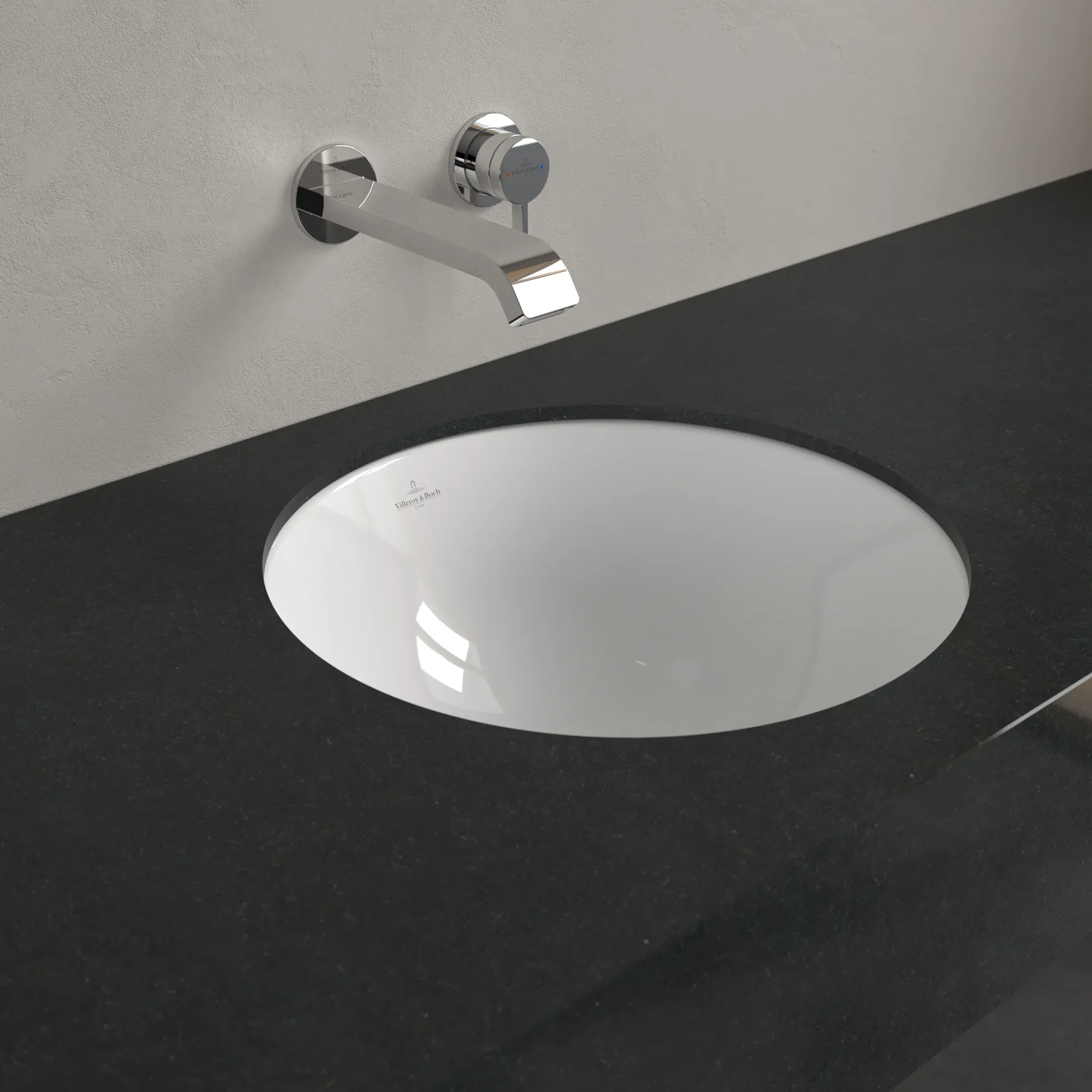 Villeroy & Boch Unterbauwaschtisch aus TitanCeram „Loop & Friends“ ⌀ 450 mm, ohne Hahnlochbohrung in Weiß Alpin Villeroy & Boch Unterbauwaschtisch aus TitanCeram „Loop & Friends“ ⌀ 450 mm, ohne Hahnlochbohrung in Weiß Alpin