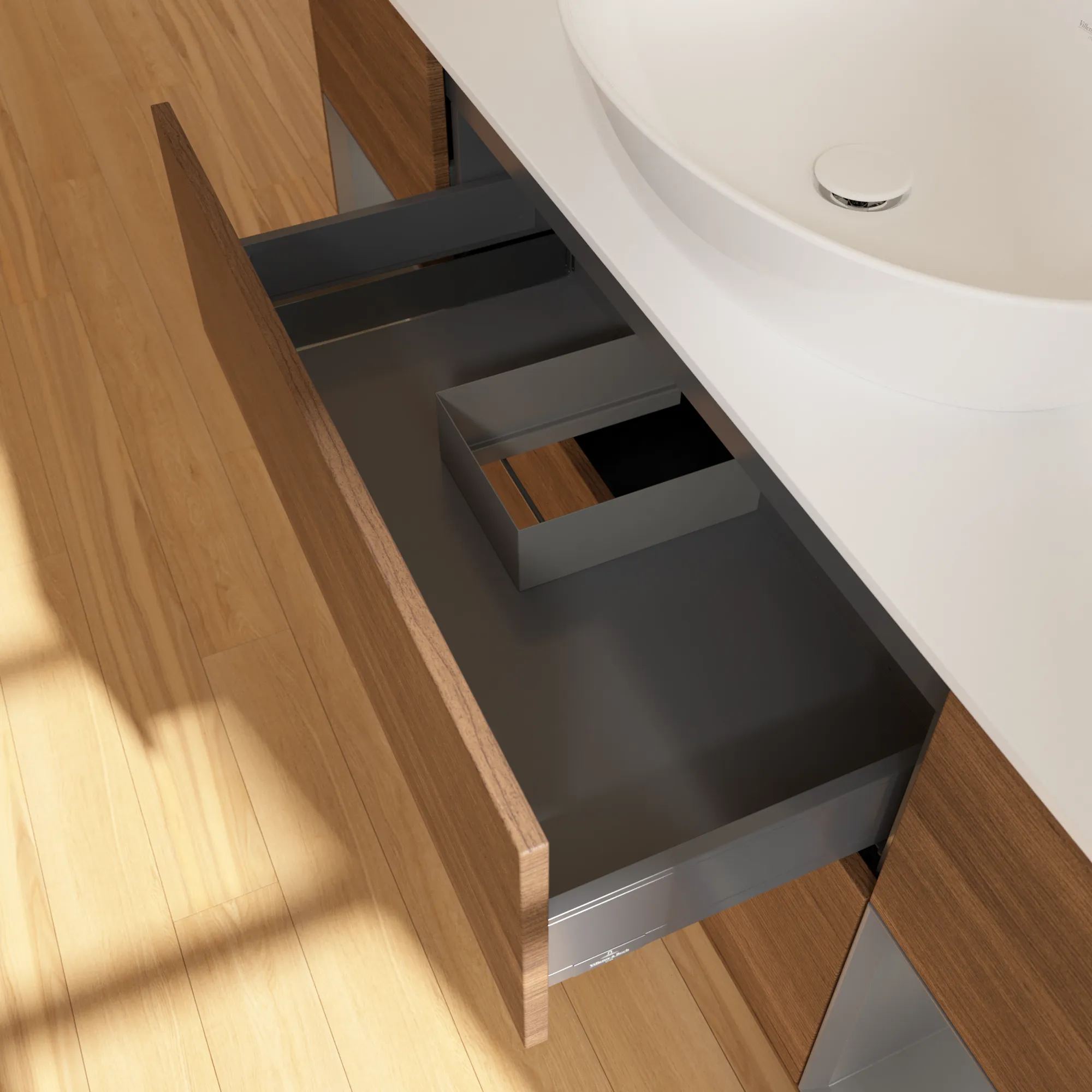 Villeroy & Boch Waschtischunterschrank „Finion“ für Schrankwaschtisch 1600 × 603 × 501 mm Walnut Veneer, für Becken mittig, mit Hahnlochbohrung Villeroy & Boch Waschtischunterschrank „Finion“ für Schrankwaschtisch 1600 × 603 × 501 mm Walnut Veneer, für Becken mittig, mit Hahnlochbohrung