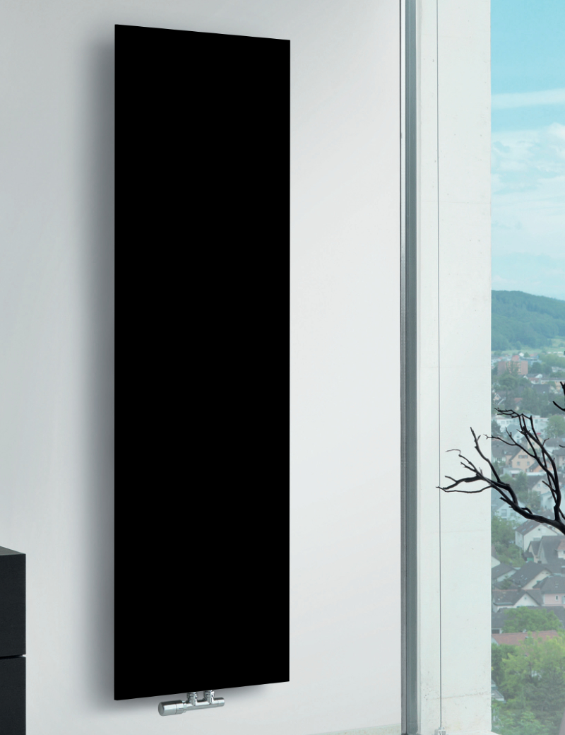 Zehnder Design-Heizkörper Warmwasserbetrieb Ausführung doppellagig „Arteplano“ 30,5 × 161,3 cm, zweilagig in Black Quartz