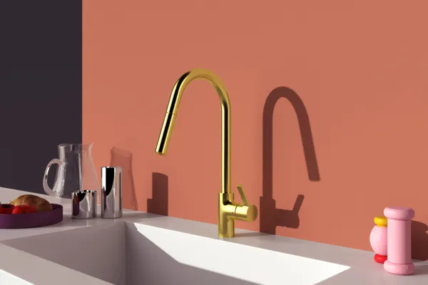 Ideal Standard Küchenarmatur Gusto Brushed Gold, Ausladung 241 mm, 2-Funktions-Brause, Einhebelbedienung
