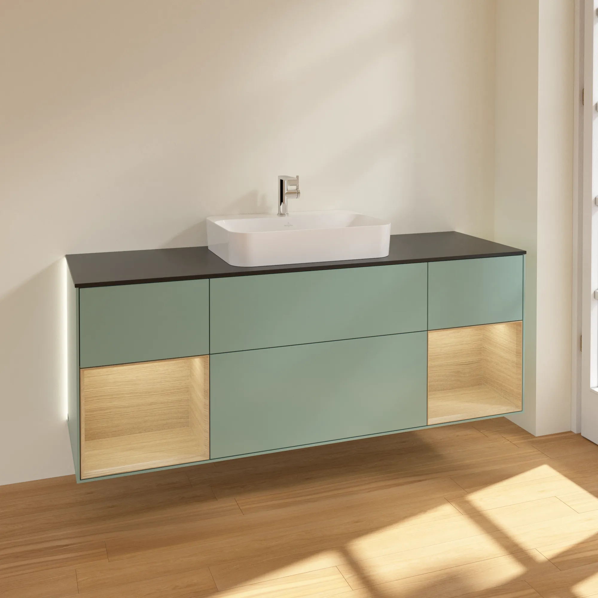 Villeroy & Boch Waschtischunterschrank „Finion“ für Schrankwaschtisch 1600 × 603 × 501 mm Olive Matt Lacquer, für Becken mittig