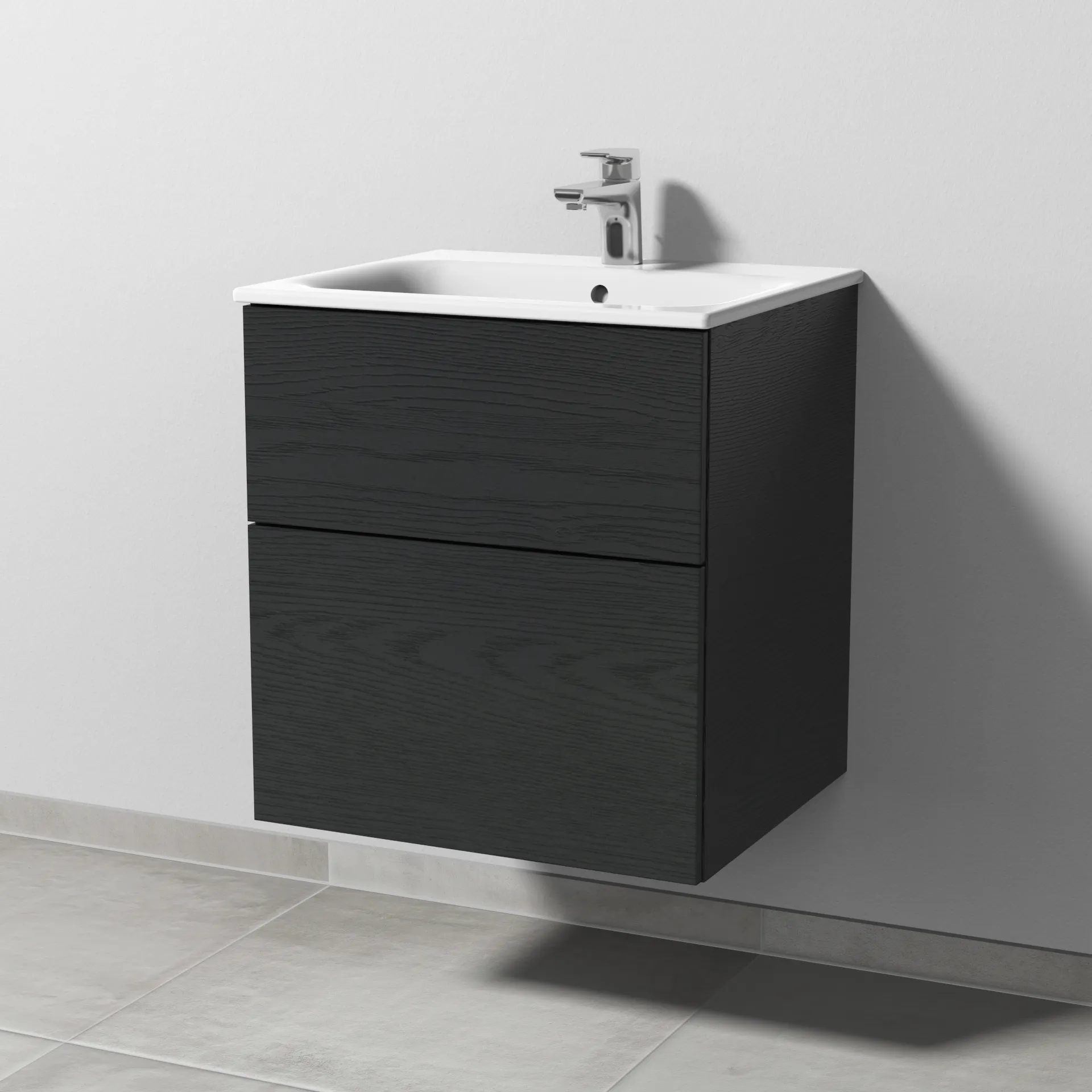Sanipa Waschtischunterschrank „3way“ passend zu Keramik-Waschtische Renova Plan Slim von Geberit 535 × 582 × 472 mm in Black Oak