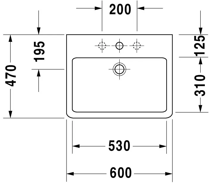 Wandwaschtisch „Vero“, mit Überlauf, Hahnlochposition mittig Wandwaschtisch „Vero“, mit Überlauf, Hahnlochposition mittig