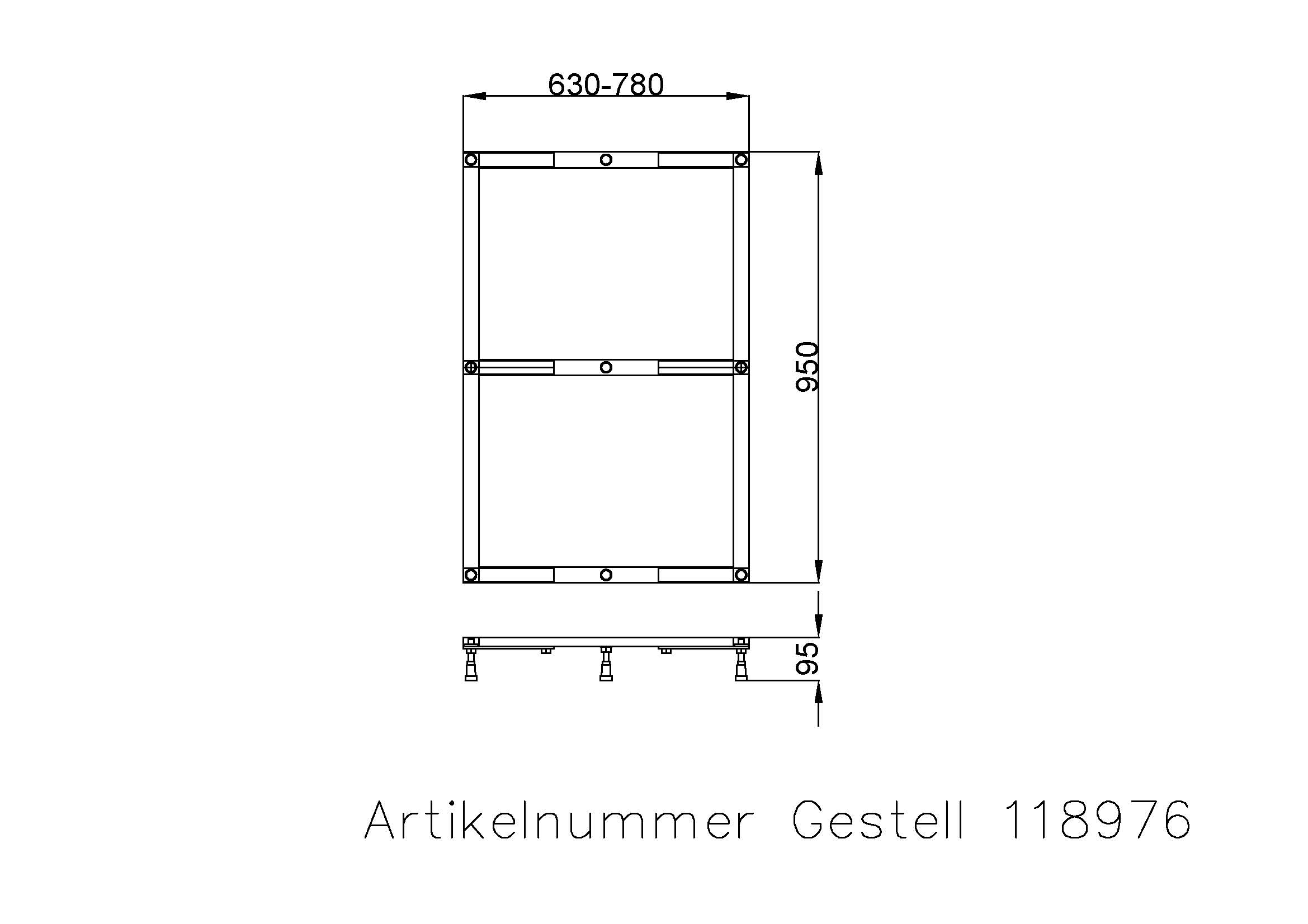 Hoesch Untergestell für Duschwanne „Muna“ 4194, 4208, 4209, 4210, 4217, 4218 100 × 150 cm