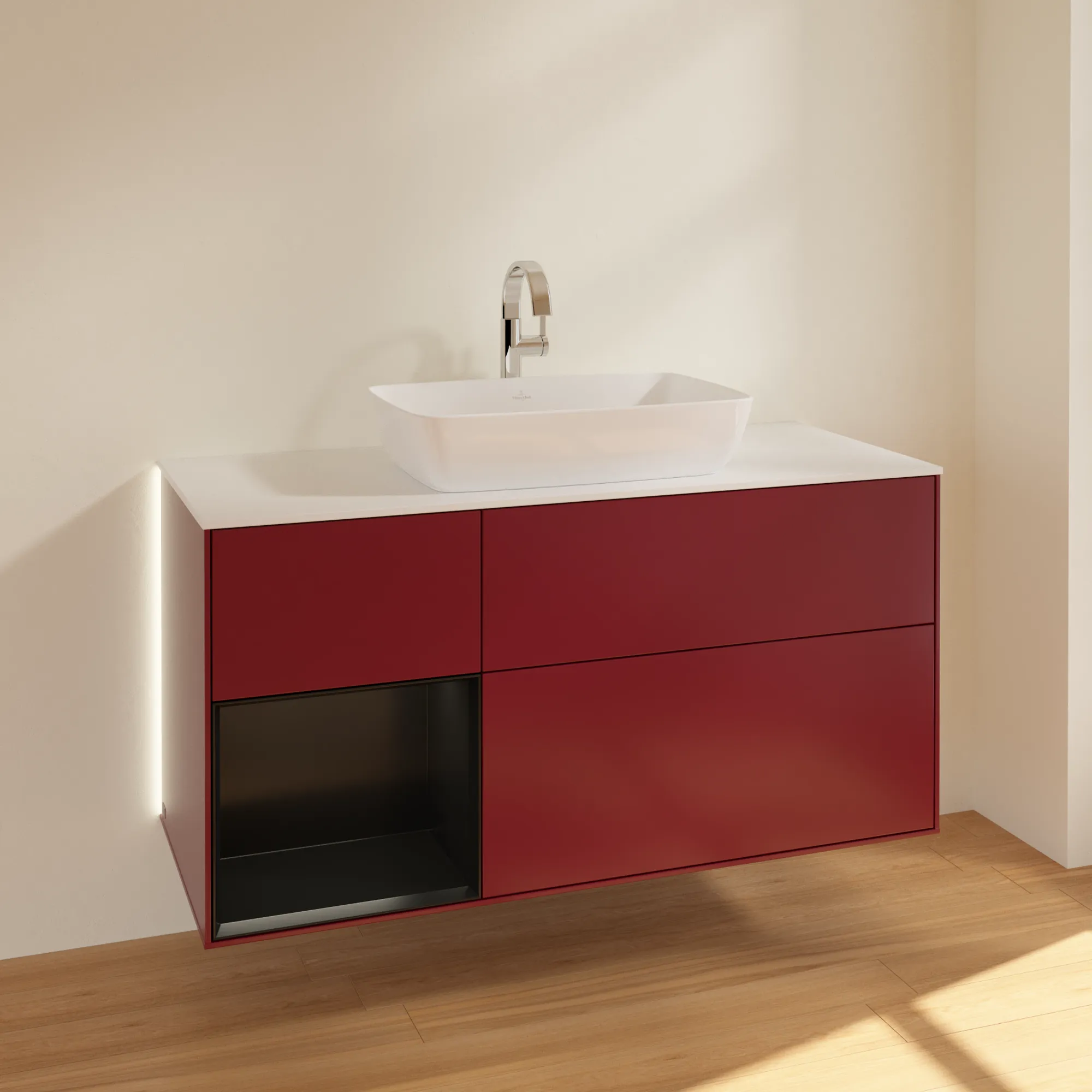 Villeroy & Boch Waschtischunterschrank „Finion“ für Schrankwaschtisch 1200 × 603 × 501 mm Peony Matt Lacquer, für Becken mittig, mit Hahnlochbohrung