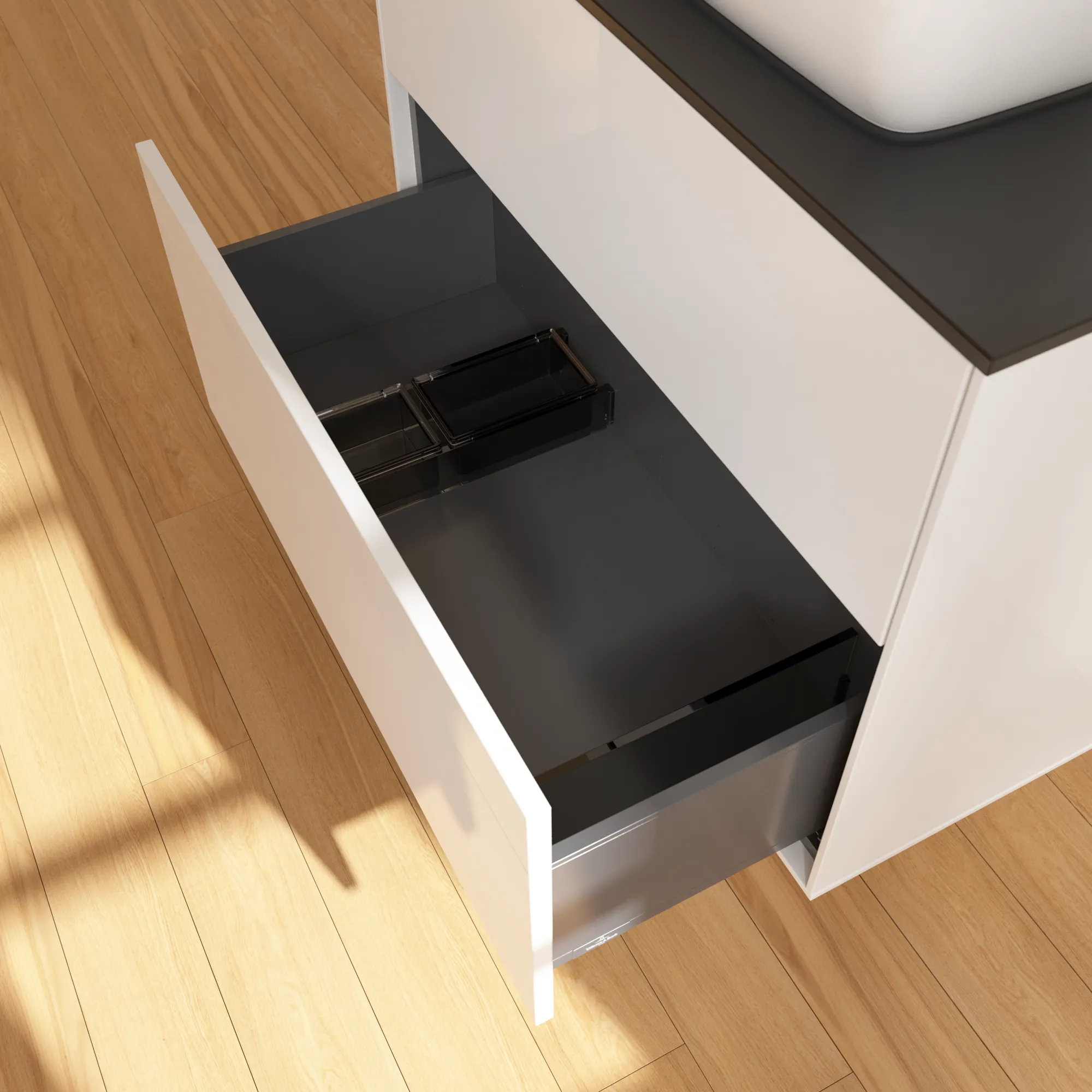 Villeroy & Boch Finion Waschbeckenunterschrank F75 800x603x501mm Glossy White Lacquer / Glass Black Matt