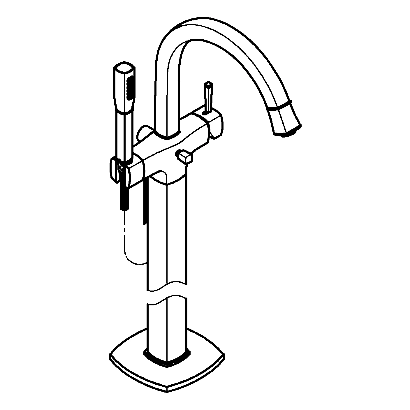 Einhand-Wannenbatterie Grandera 24375, Bodenmontage, Fertigmontageset für 45 984, mit Handbrauseset, eigensicher, chrom