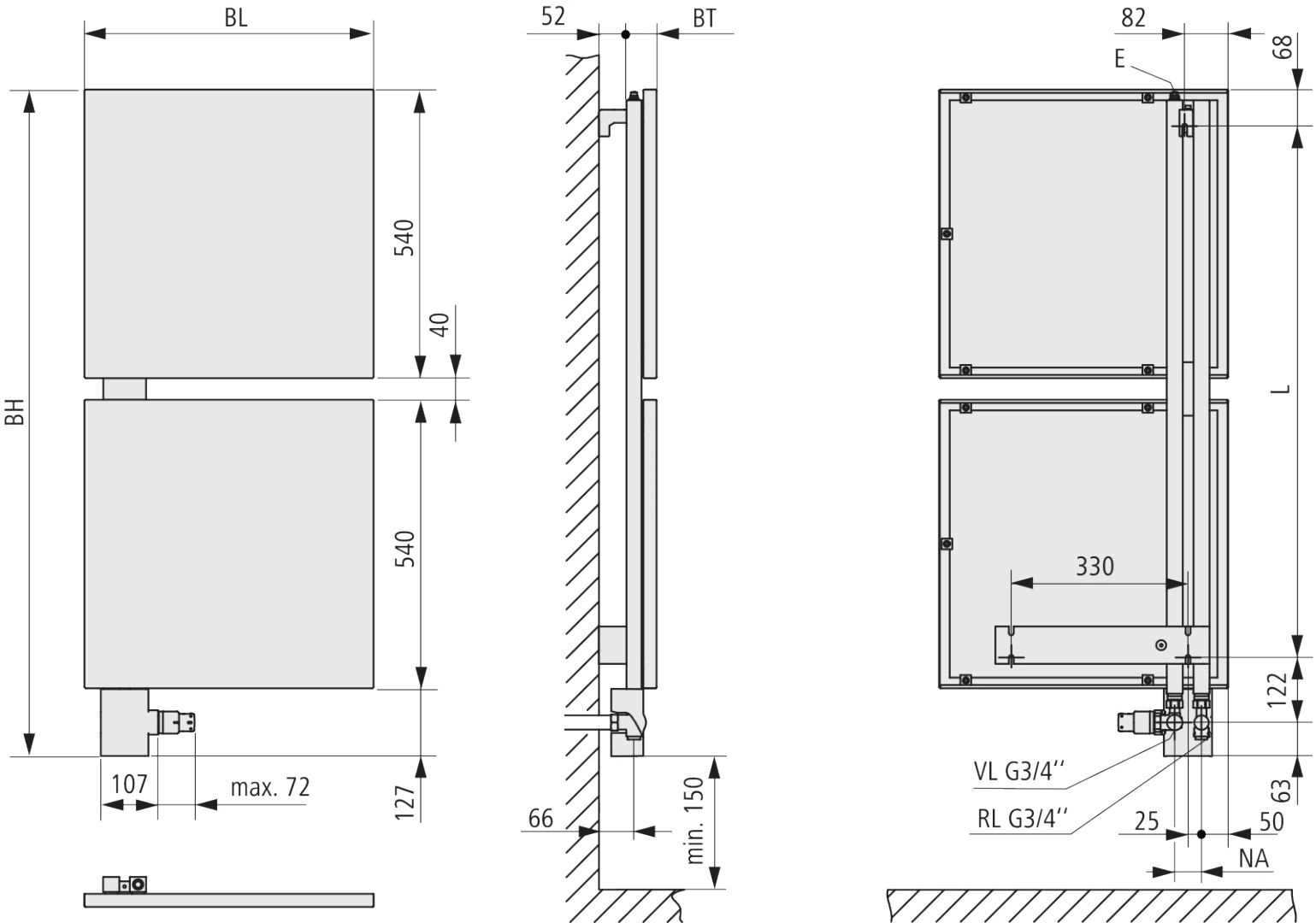 Kermi Design-Heizkörper „Signo®“ Ausführung: links 54 × 124,7 cm in Farbkonzept