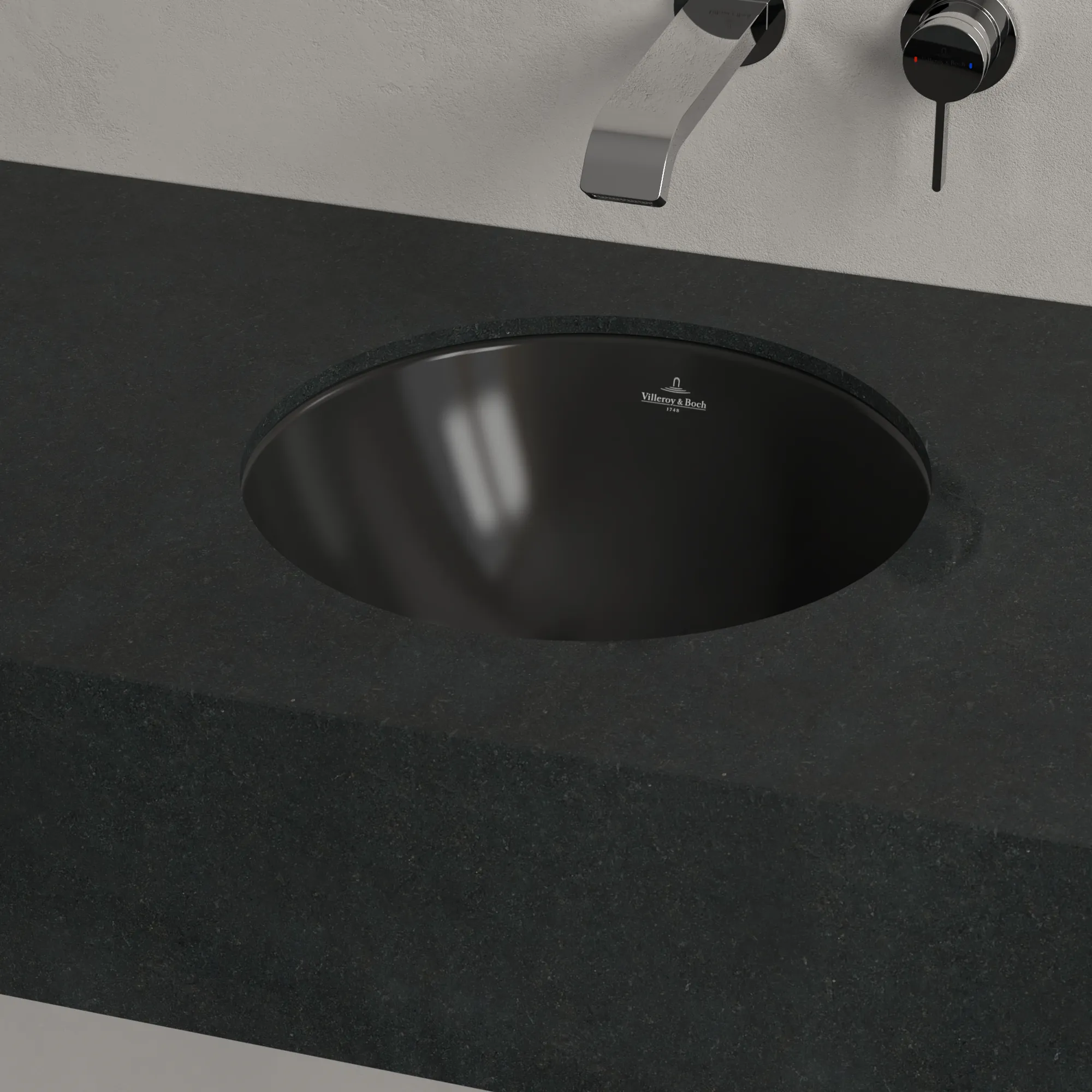 Villeroy & Boch Unterbauwaschtisch aus TitanCeram „Loop & Friends“ ⌀ 390 mm, ohne Hahnlochbohrung in Pure Black Villeroy & Boch Unterbauwaschtisch aus TitanCeram „Loop & Friends“ ⌀ 390 mm, ohne Hahnlochbohrung in Pure Black