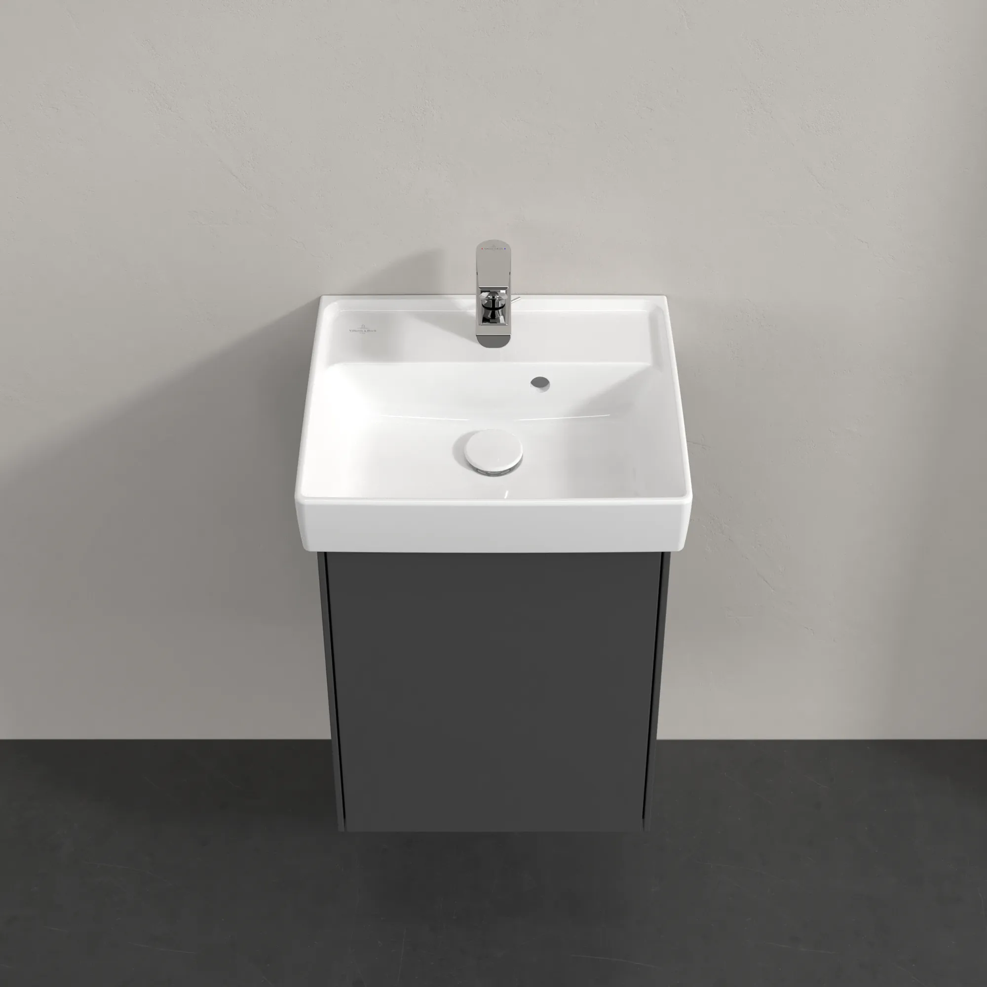 Villeroy & Boch Waschtischunterschrank mit Tür „Collaro“ 410 × 546 × 344 mm Glossy Grey, für Becken mittig, Anschlag links, ohne Beleuchtung Villeroy & Boch Waschtischunterschrank mit Tür „Collaro“ 410 × 546 × 344 mm Glossy Grey, für Becken mittig, Anschlag links, ohne Beleuchtung