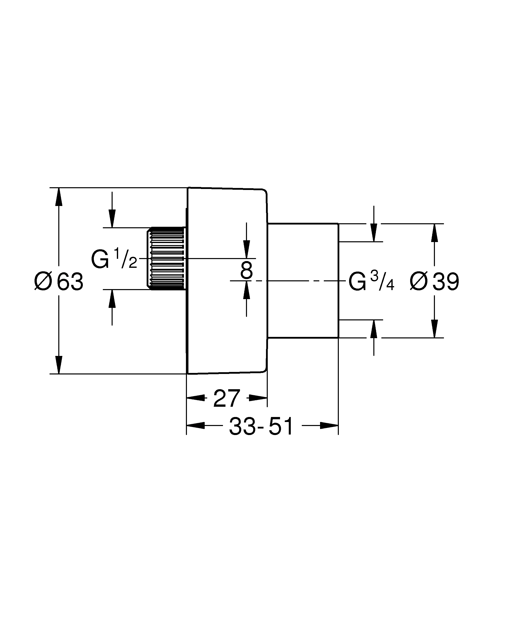S-Anschluss 48453, 1/2″ × 3/4″, Verstellbarkeit 7,5 mm, Schalldämpfer, Schraubrosette, 1 Stück, chrom