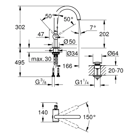 Einhand-Waschtischbatterie Atrio 24362, L-Size, Einlochmontage, schwenkbarer Bogenauslauf, mit Hebelgriff, Push-open Ablaufgarnitur 1 1/4'', chrom Einhand-Waschtischbatterie Atrio 24362, L-Size, Einlochmontage, schwenkbarer Bogenauslauf, mit Hebelgriff, Push-open Ablaufgarnitur 1 1/4'', chrom