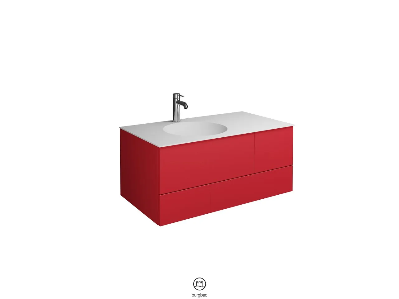 Coco Mineralguss-Waschtisch inkl. Waschtischunterschrank, 90 x 370 mm Muldentiefe, 1 Schublade oben mit Siphonausschnitt, 1 Schublade unten, 1 Metallbox, inkl. burgbad cleanFlow, H: 406 mm, B: 906 mm, T: 505 mm