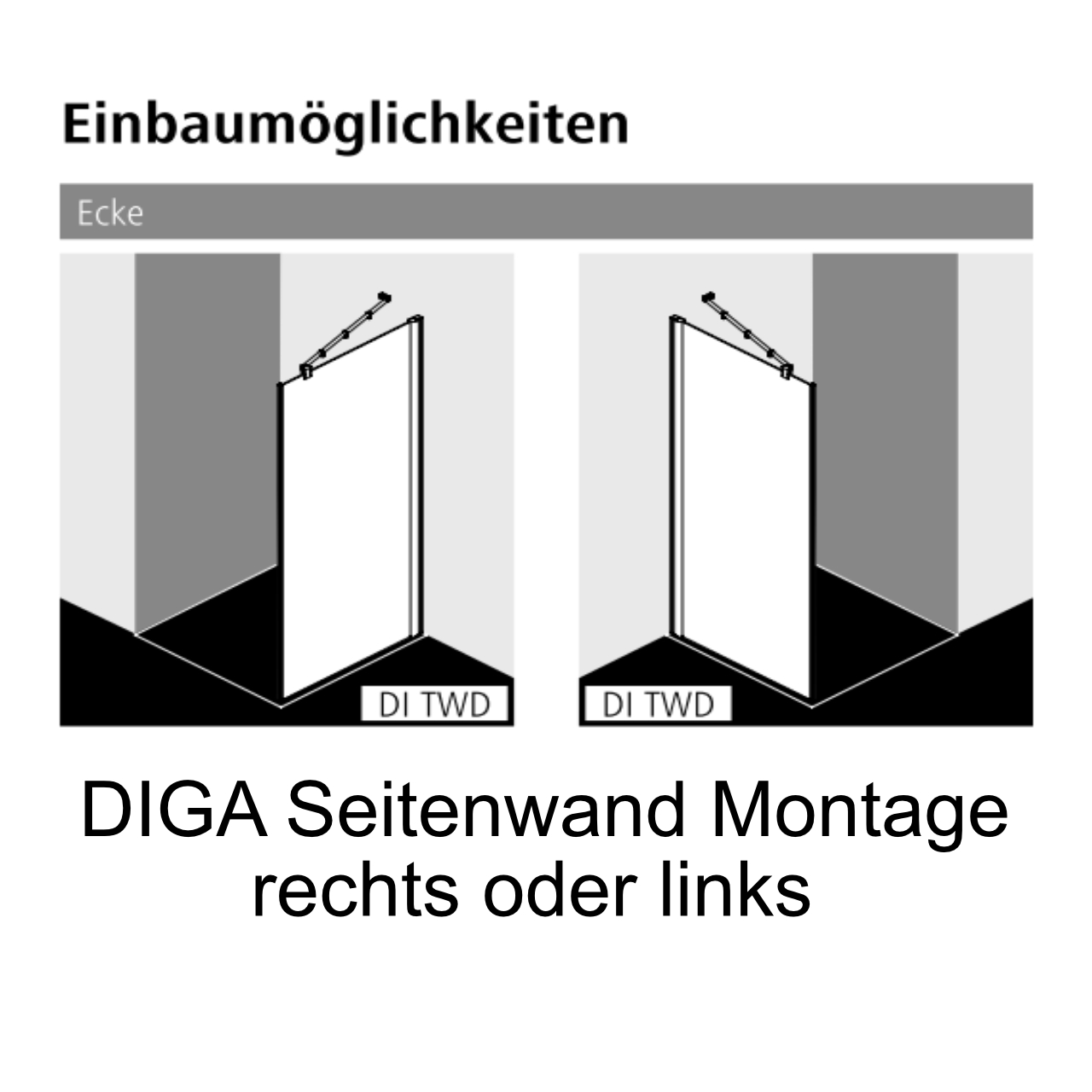 Kermi Seitenwand für Ecke „Diga“ Glas Klar, BV: 1180 - 1200 mm GAK: 1165 - 1185 mm WE: 1190 - 1210 mm H: 2000 mm