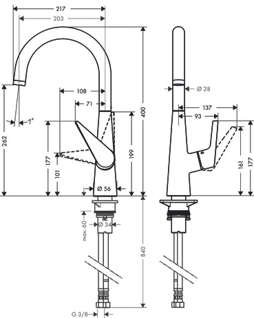 Spültischmischer 260 Talis M51 1jet chrom