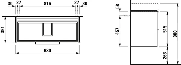 Waschtischunterbau BASE für VAL 391x930x515 2 Schubladen mit Griff aluminium eloxiert für Waschtisch H810287 weiß matt