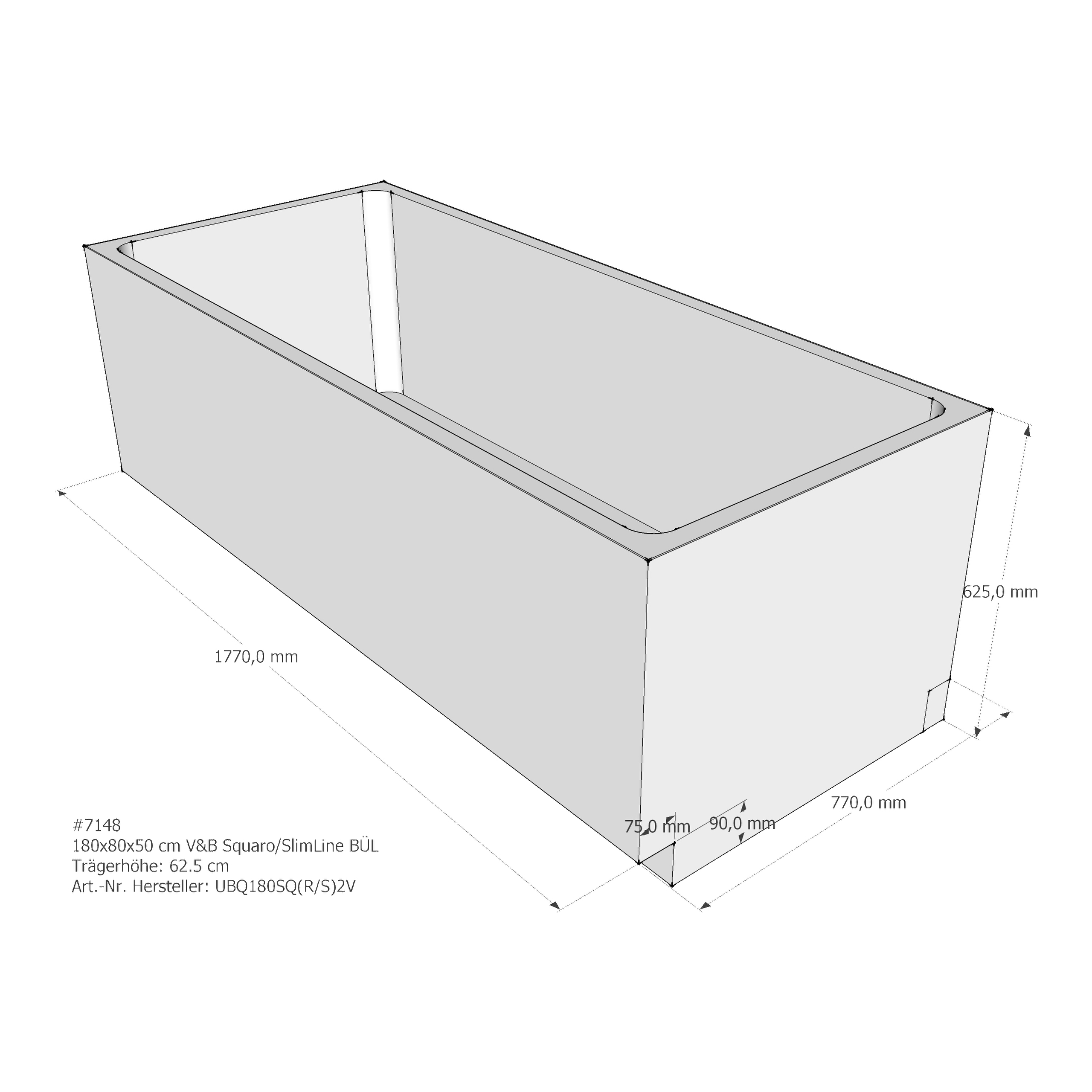 Badewannenträger für Villeroy & Boch Squaro Duo 180 × 80 × 50 cm Breite: 80 cm / Länge: 180 cm Badewannenträger für Villeroy & Boch Squaro Duo 180 × 80 × 50 cm Breite: 80 cm / Länge: 180 cm