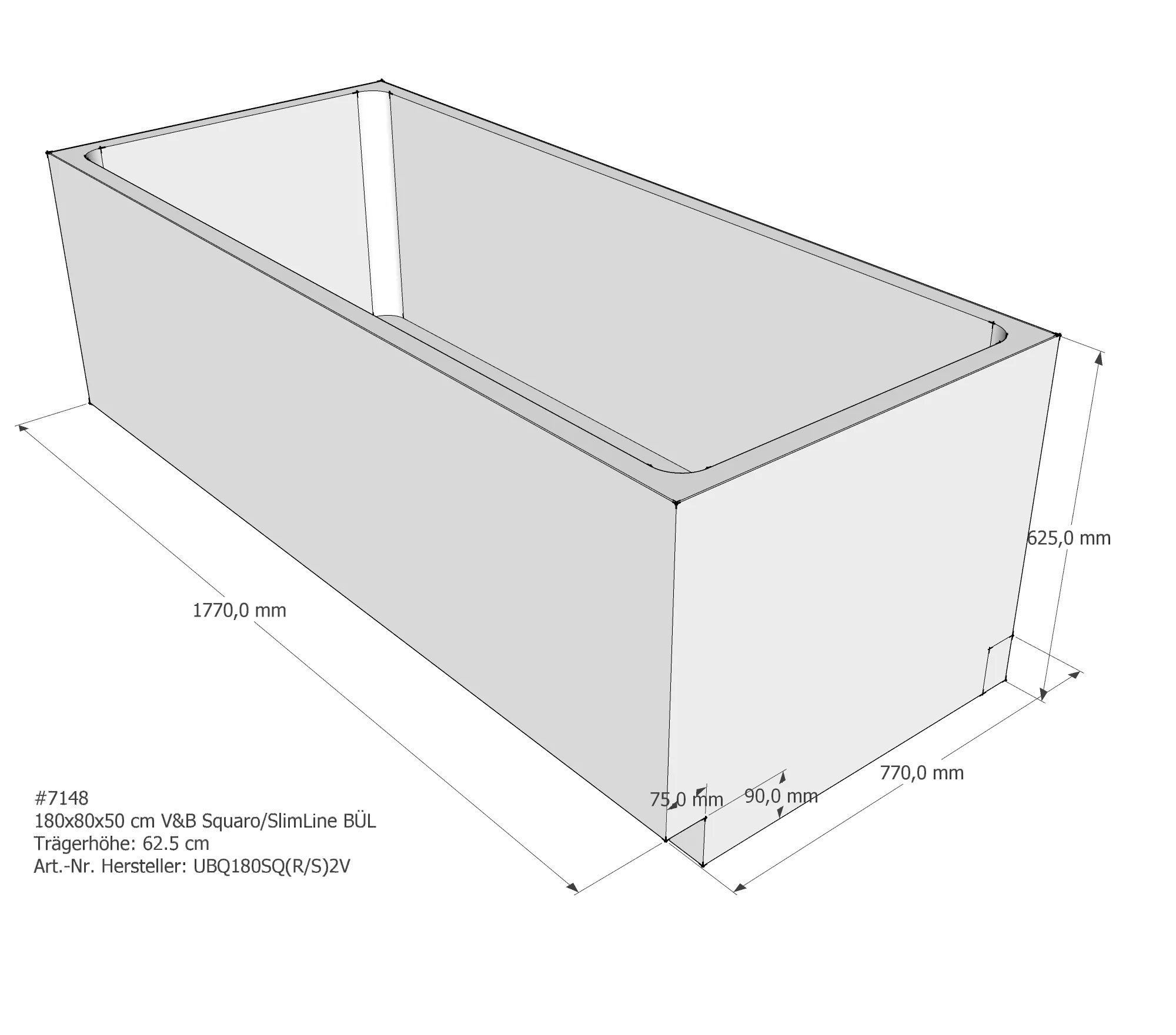 Badewannenträger für Villeroy & Boch Squaro Duo 180 × 80 × 50 cm Breite: 80 cm / Länge: 180 cm Badewannenträger für Villeroy & Boch Squaro Duo 180 × 80 × 50 cm Breite: 80 cm / Länge: 180 cm