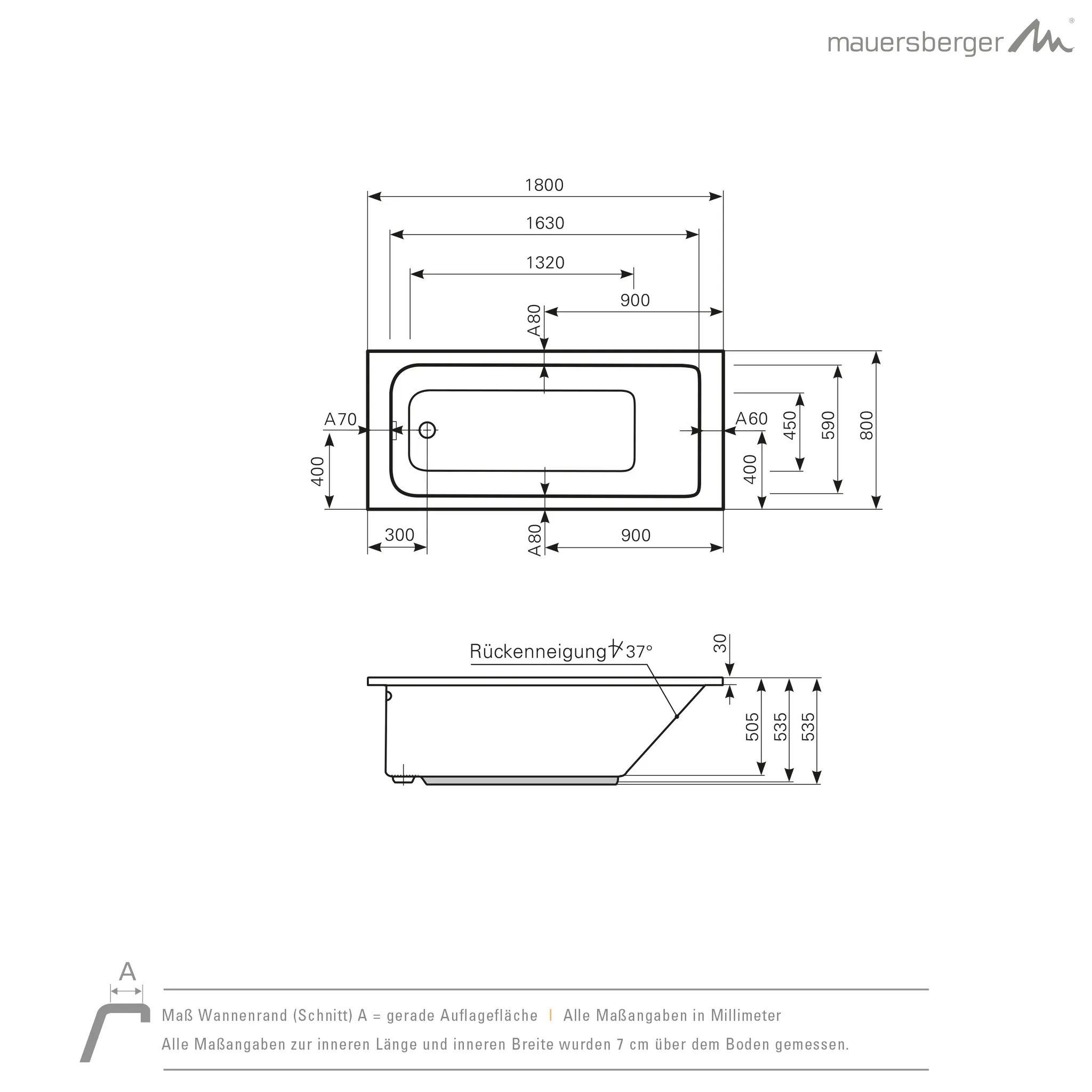 Mauersberger caudex Acryl-Badewanne Rechteckform weiß 1800x800x535 Mauersberger caudex Acryl-Badewanne Rechteckform weiß 1800x800x535