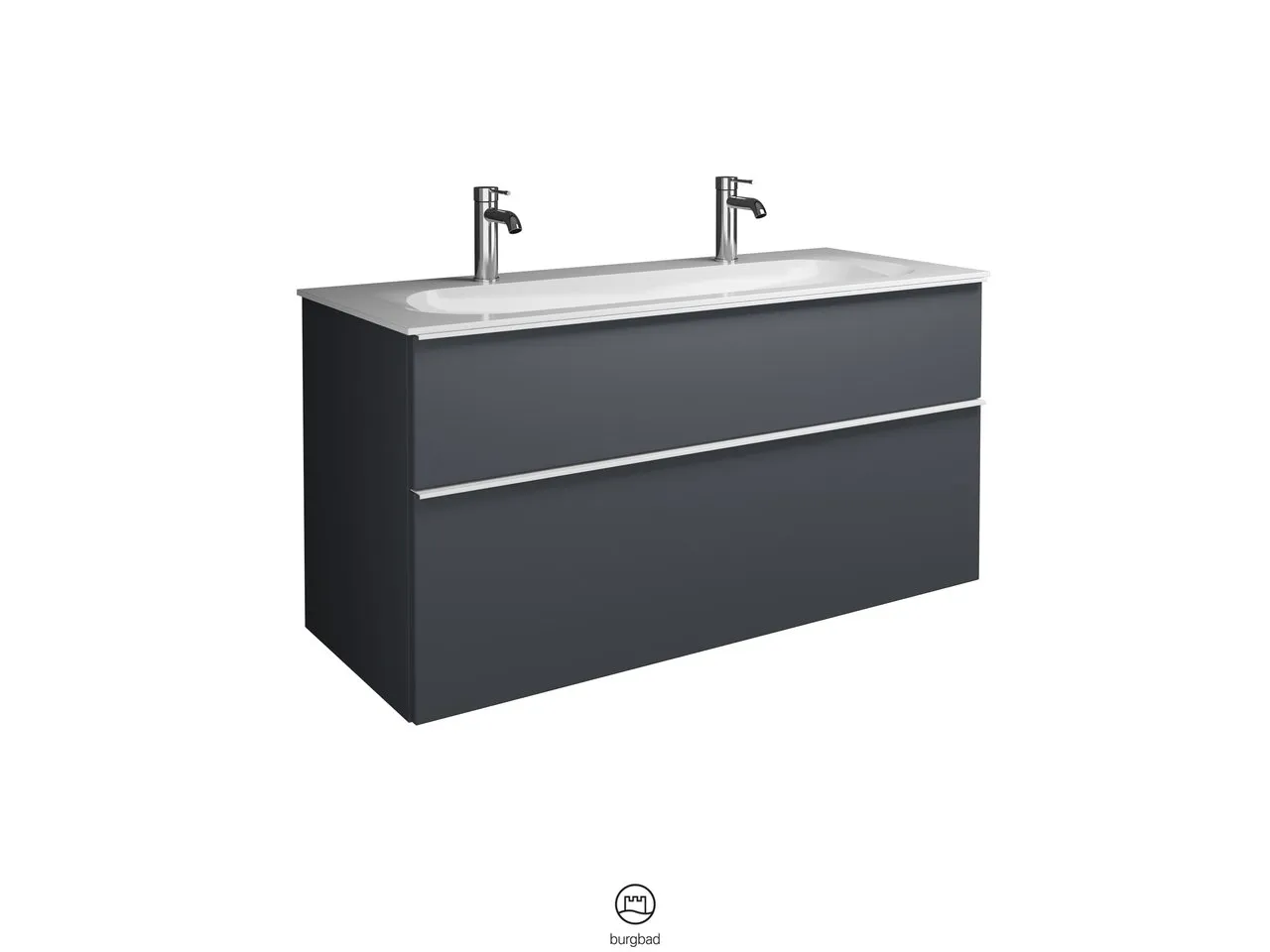 burgbad Badmöbelset „Fiumo“ Griff, Schwarz Matt (230 mm), in Weiß Matt