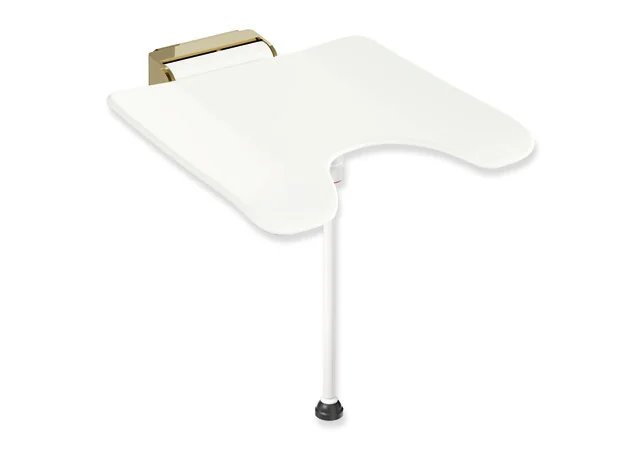 HEWI Klappsitz System 900, Wandkonsole aus Edst., PVD, Sitzf. aus strukturiertem Kst. mit Hygieneausschnitt, weiß