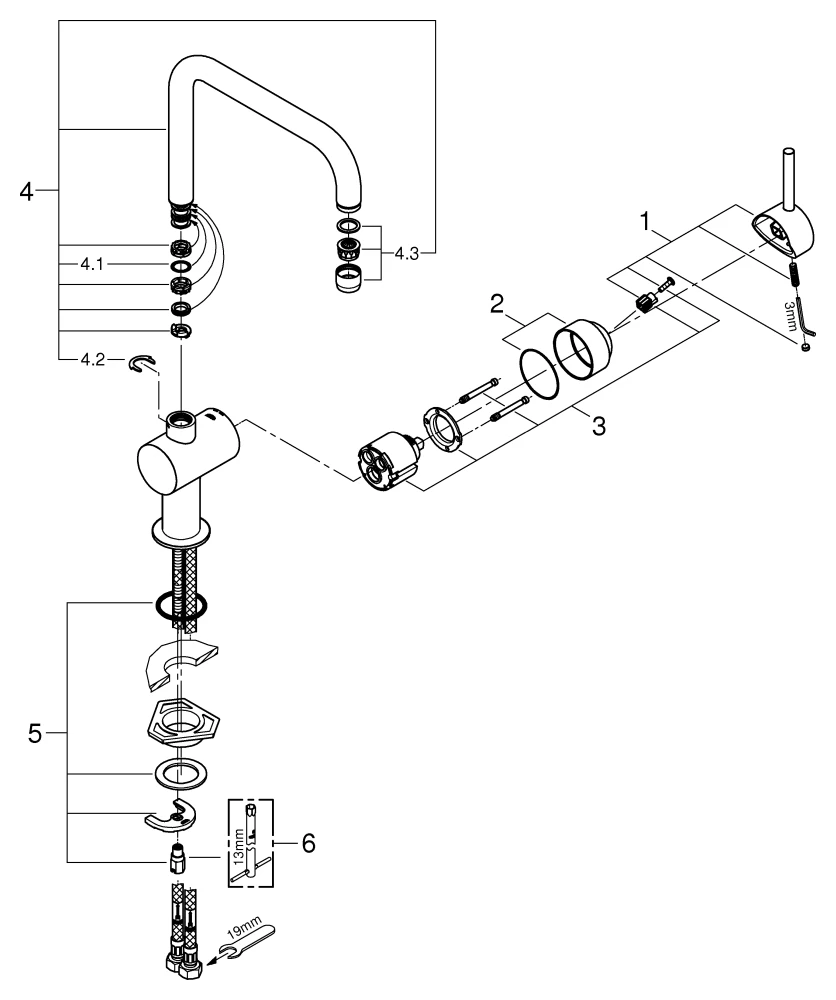 Einhand-Spültischbatterie Minta 32488, U-Auslauf, Einlochmontage, chrom