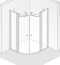 HSK teilgerahmte Runddusche pendelbar 4-teilig „Exklusiv 2.0“ Glas Linea 02, Profile Schwarz-matt, B: 800 mm H: 2000 mm T: 900 mm