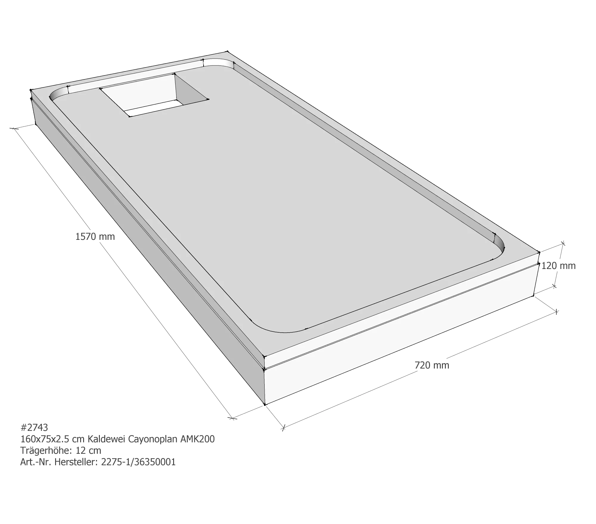Duschwannenträger für Kaldewei Cayonoplan 160 × 75 × 2,5 cm Breite: 75 cm / Länge: 160 cm