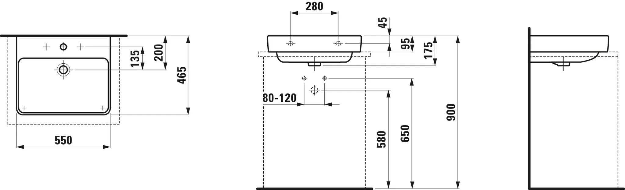 Aufsatzwaschtisch PRO S 465x550x175 1 Hahnloch mit Überlauf weiß Aufsatzwaschtisch PRO S 465x550x175 1 Hahnloch mit Überlauf weiß