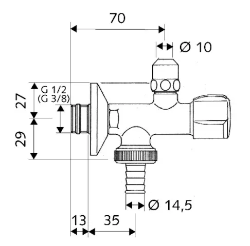 Doppelanschluss-Eckventil COMFORT, RFV, 2x G 3/8 AG, Schlauchverschraubung Ø 14,5 mm (DN 20 G 3/4 AG), DN 10 G 3/8 AG, chrom