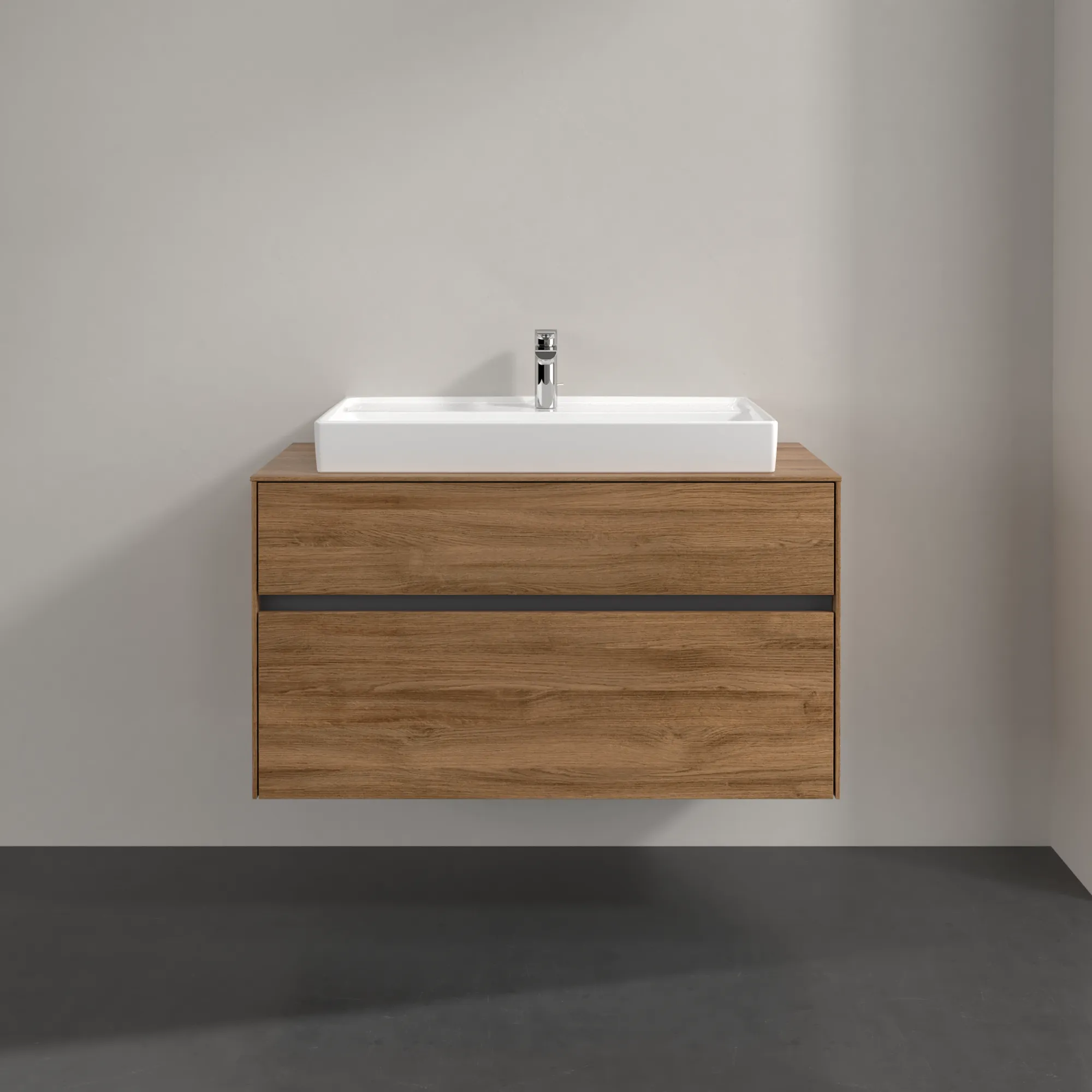 Villeroy & Boch Collaro Waschbeckenunterschrank, eckig, Kansas Oak, 1000x548x500 mm, mit Beleuchtung und SoftClosing