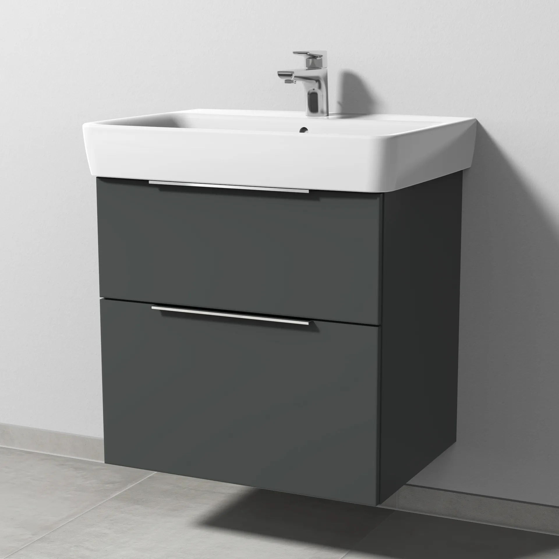 Sanipa Waschtischunterschrank „3way“ passend zu Keramik-Waschtische Renova Plan von Geberit 590 × 588 × 407 mm in Anthrazit (matt), Becken mittig