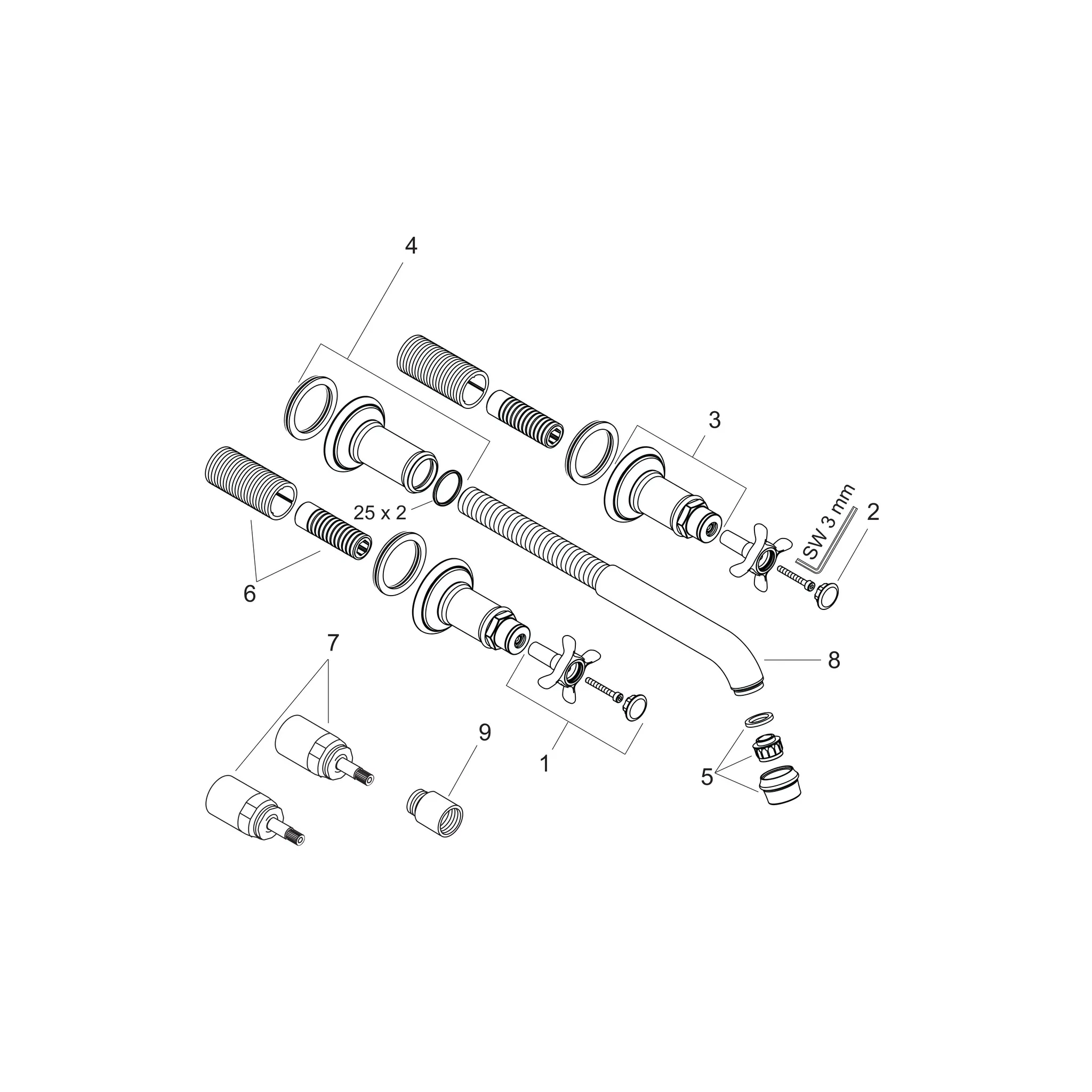3-Loch Waschtischarmatur Axor Montreux Wand Fertigset chrom