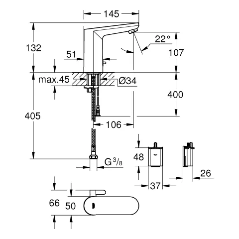 Infrarot-Elektronik für Waschtisch Eurosmart CE 36327_2, M-Size, mit Mischung, 6V Lithium-Batterie, Armaturengruppe I, Schutzart IP 59 Infrarot-Elektronik für Waschtisch Eurosmart CE 36327_2, M-Size, mit Mischung, 6V Lithium-Batterie, Armaturengruppe I, Schutzart IP 59