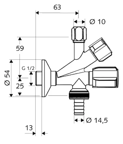 Filter Kombi-Eckventil, Filter (Maschenweite: 250 µm), RFV im Abgang Geräteanschluss, DN 15 G 1/2 AG, Ø 10 mm (DN 10 G 3/8 AG), Schlauchverschraubung Ø 14,5 mm (DN 20 G 3/4 AG), chrom