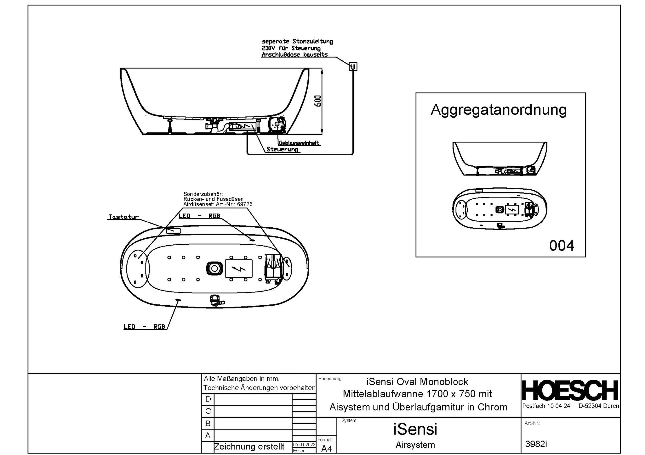 Hoesch Whirlwanne „iSensi“ Monolith mit Airsystem „iSensi“ freistehend oval 170 × 90 cm in Weiß-Schwarz Hoesch Whirlwanne „iSensi“ Monolith mit Airsystem „iSensi“ freistehend oval 170 × 90 cm in Weiß-Schwarz